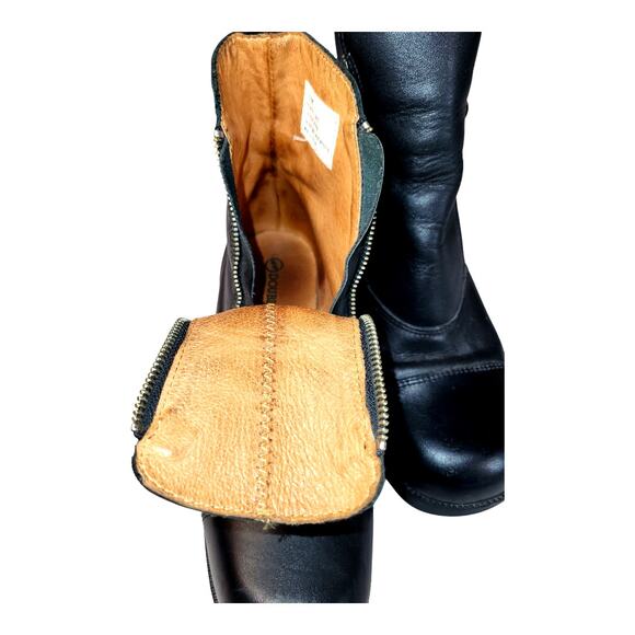 VTG Double H Y2K Women's Double Zip Leather Boots Chunky Heel Black US Size 9.5 - Picture 7 of 8